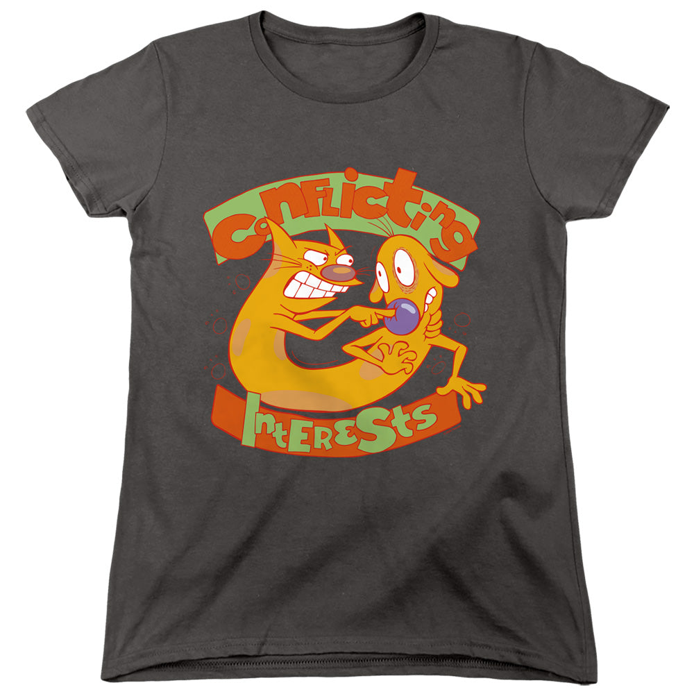 AN OFFCIALLY LICENSED CATDOG CONFLICTING INTERESTS WOMEN'S REGULAR FIT T-SHIRT CHARCOAL