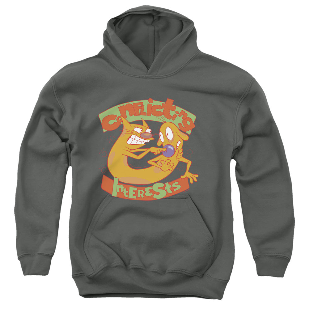 AN OFFCIALLY LICENSED CATDOG CONFLICTING INTERESTS YOUTH HOODIE CHARCOAL