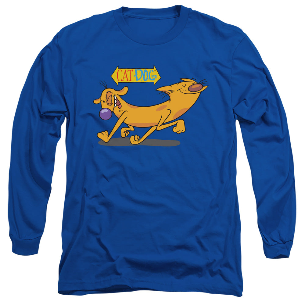 AN OFFCIALLY LICENSED CATDOG HAPPY PAWS MEN'S LONG SLEEVE T-SHIRT ROYAL