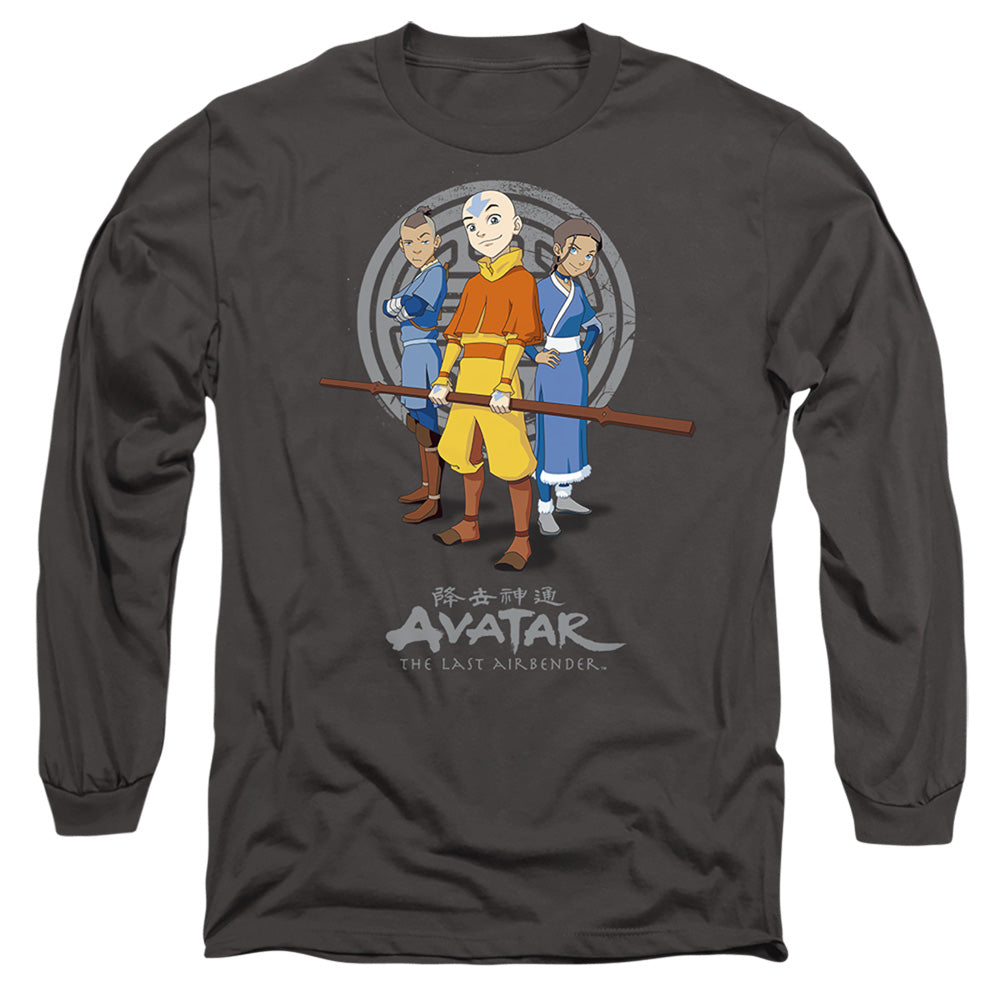 AN OFFCIALLY LICENSED AVATAR THE LAST AIRBENDER TEAM AVATAR MEN'S LONG SLEEVE T-SHIRT CHARCOAL