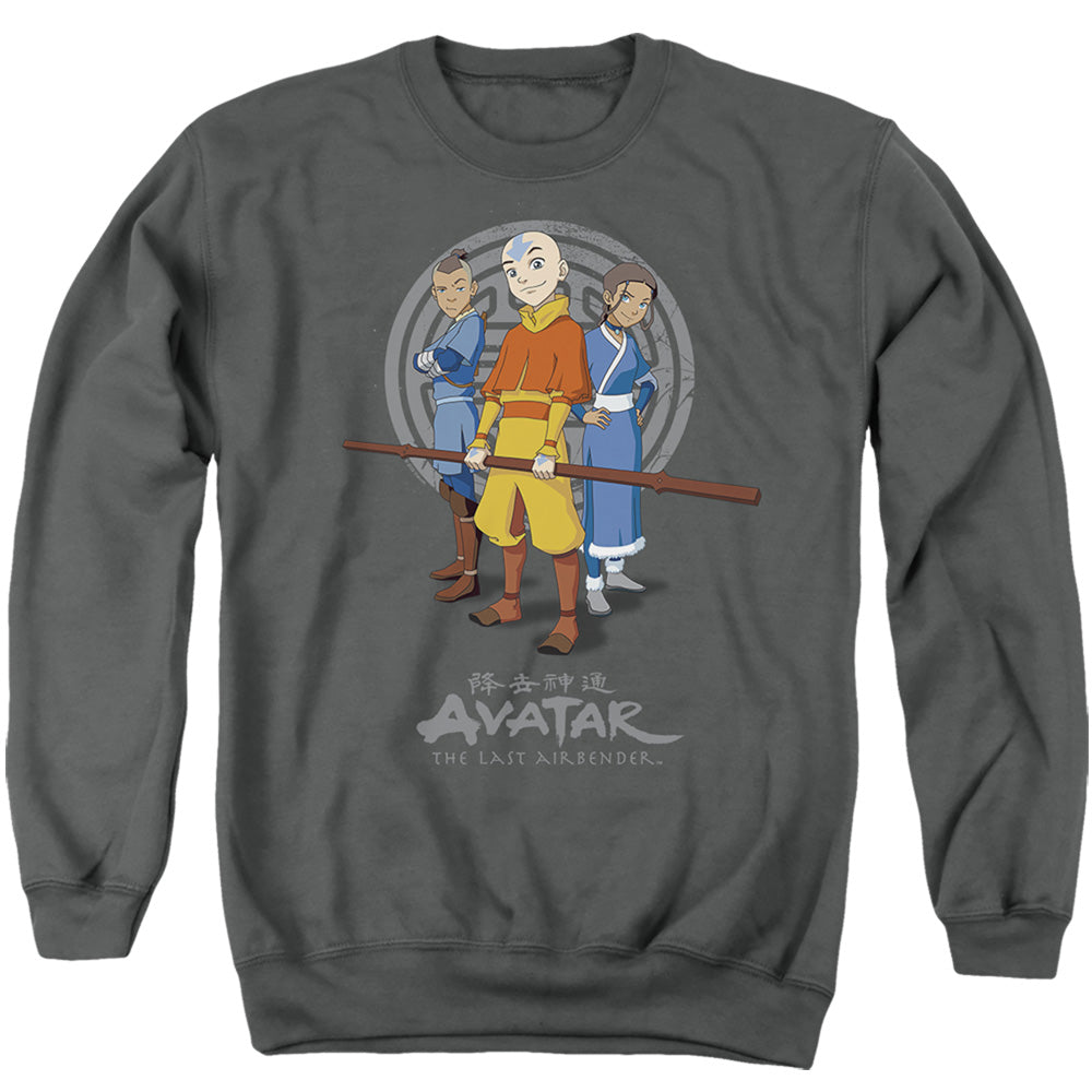 AN OFFCIALLY LICENSED AVATAR THE LAST AIRBENDER TEAM AVATAR ADULT UNISEX CREWNECK SWEATSHIRT CHARCOAL