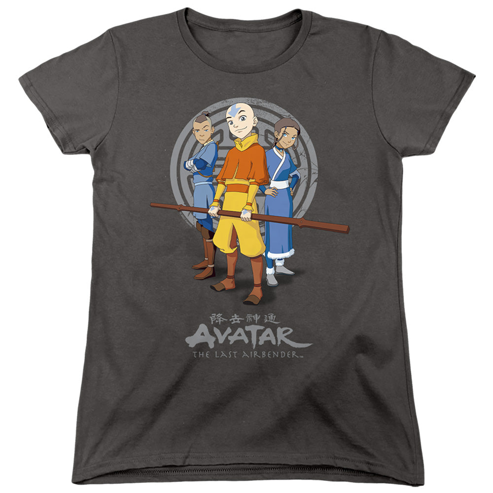 AN OFFCIALLY LICENSED AVATAR THE LAST AIRBENDER TEAM AVATAR WOMEN'S REGULAR FIT T-SHIRT CHARCOAL