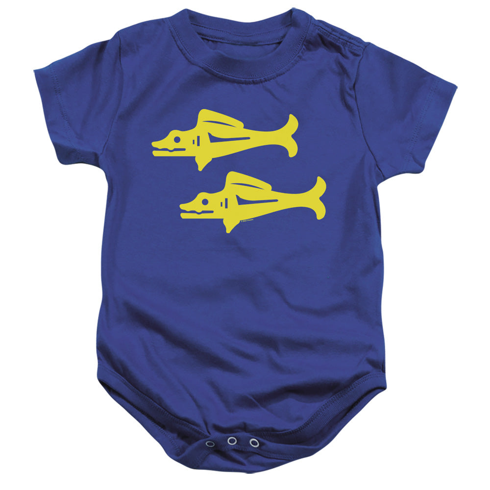 AN OFFCIALLY LICENSED LEGENDS OF THE HIDDEN TEMPLE BLUE BARRACUDAS BABY BODYSUIT ROYAL