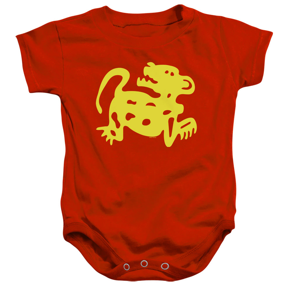 AN OFFCIALLY LICENSED LEGENDS OF THE HIDDEN TEMPLE RED JAGUARS BABY BODYSUIT RED