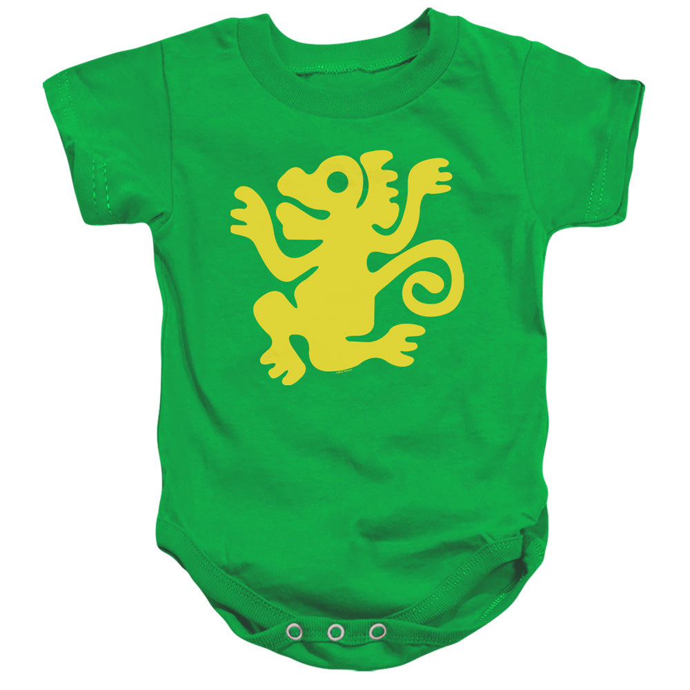 AN OFFCIALLY LICENSED LEGENDS OF THE HIDDEN TEMPLE GREEN MONKEYS BABY BODYSUIT KELLY GREEN