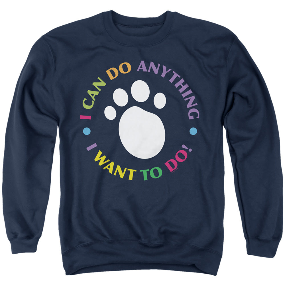 AN OFFCIALLY LICENSED BLUE’S CLUES (CLASSIC) I CAN DO ANYTHING! ADULT UNISEX CREWNECK SWEATSHIRT NAVY