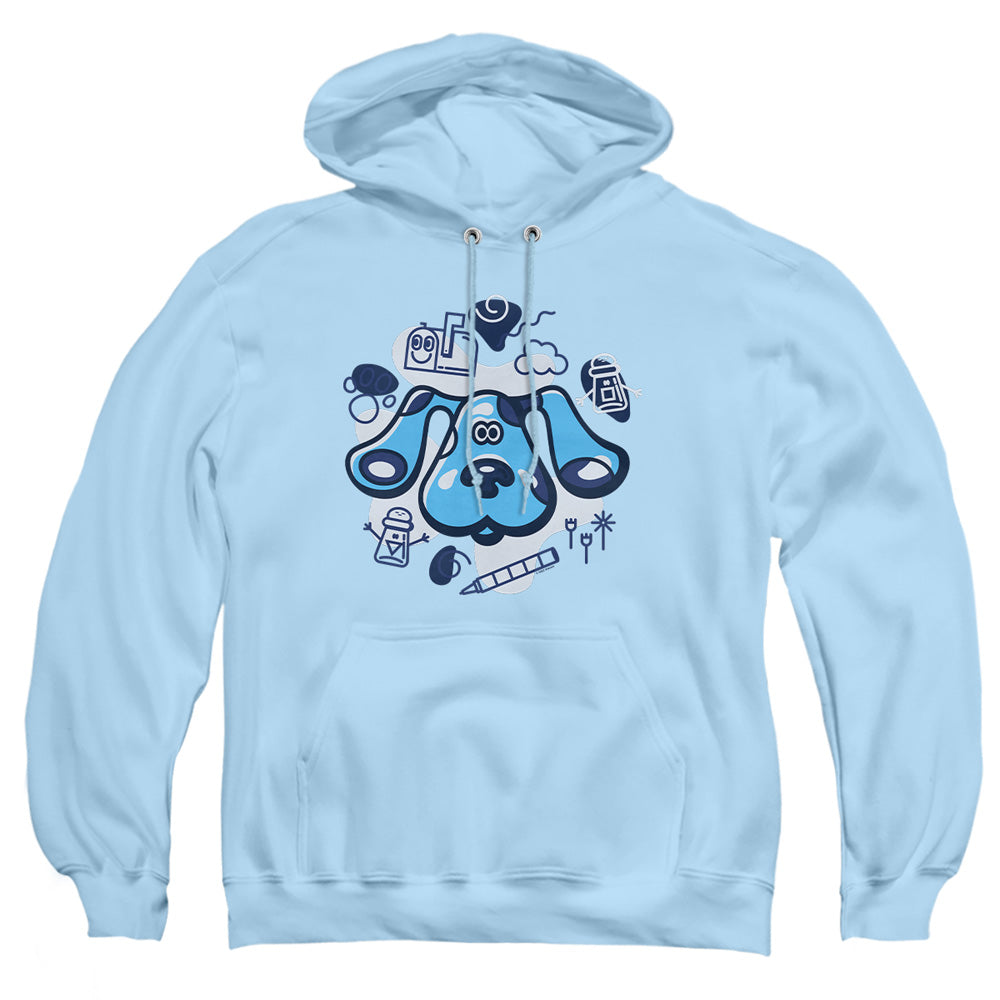 AN OFFCIALLY LICENSED BLUE’S CLUES (CLASSIC) AND FRIENDS ADULT UNISEX PULLOVER HOODIE LIGHT BLUE