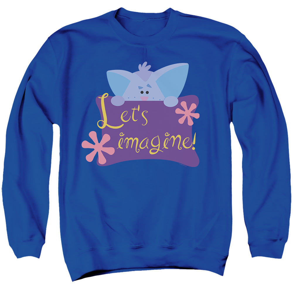 AN OFFCIALLY LICENSED BLUE’S CLUES (CLASSIC) LET’S IMAGINE! ADULT UNISEX CREWNECK SWEATSHIRT ROYAL
