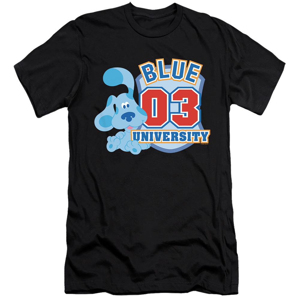 AN OFFCIALLY LICENSED BLUE’S CLUES (CLASSIC) UNIVERSITY MEN'S PREMIUM SLIM FIT T-SHIRT BLACK