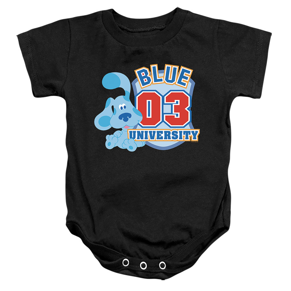 AN OFFCIALLY LICENSED BLUE’S CLUES (CLASSIC) UNIVERSITY BABY BODYSUIT BLACK