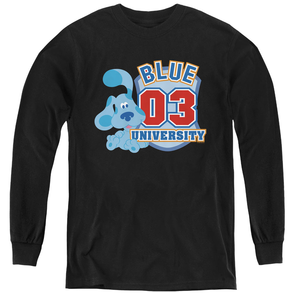 AN OFFCIALLY LICENSED BLUE’S CLUES (CLASSIC) UNIVERSITY YOUTH LONG SLEEVE T-SHIRT BLACK
