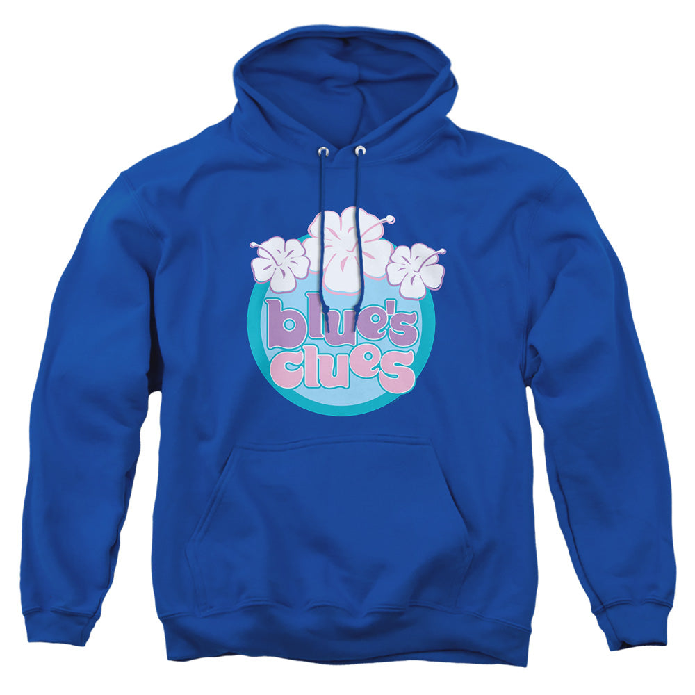 AN OFFCIALLY LICENSED BLUE’S CLUES (CLASSIC) HAWAIIAN FLOWERS ADULT UNISEX PULLOVER HOODIE ROYAL