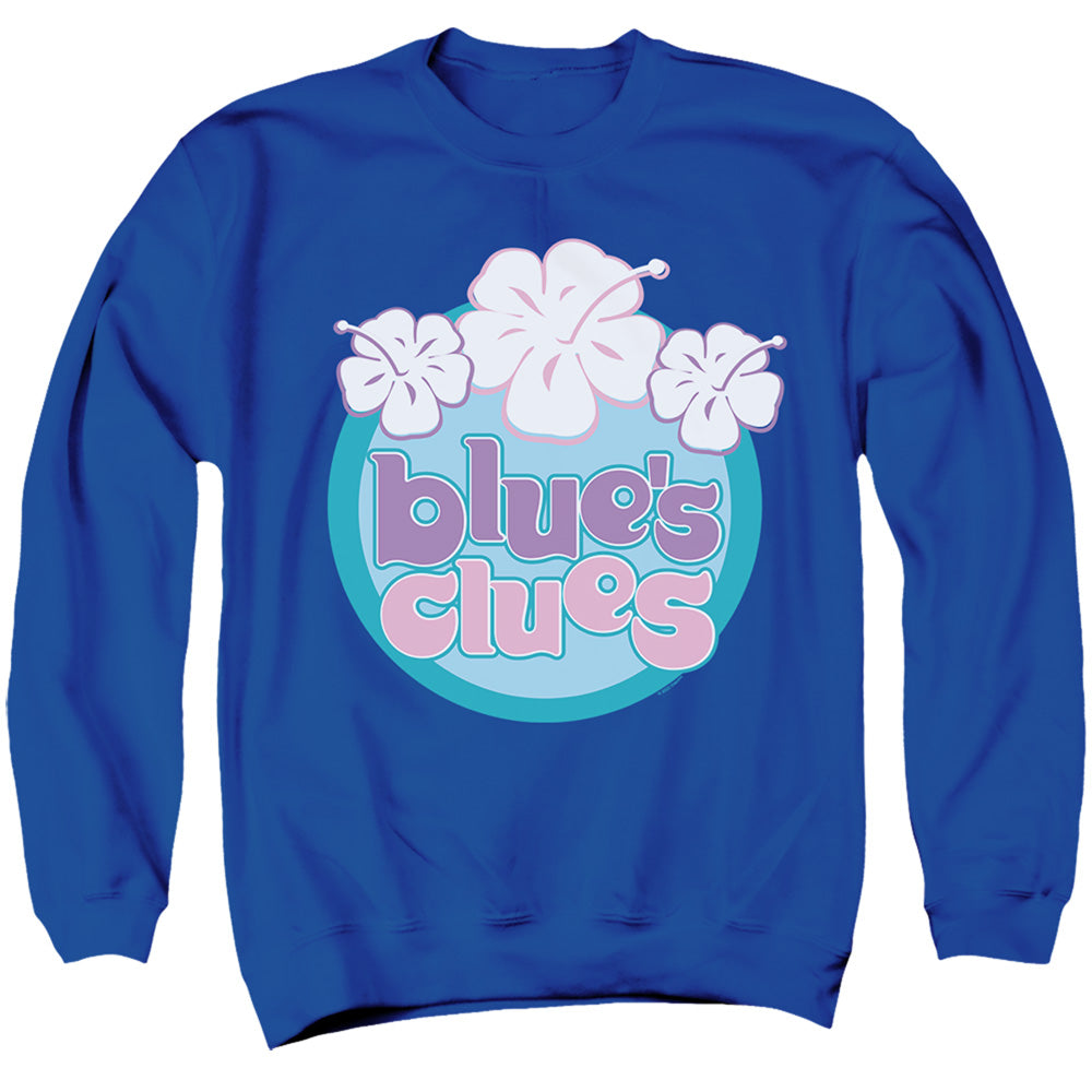 AN OFFCIALLY LICENSED BLUE’S CLUES (CLASSIC) HAWAIIAN FLOWERS ADULT UNISEX CREWNECK SWEATSHIRT ROYAL