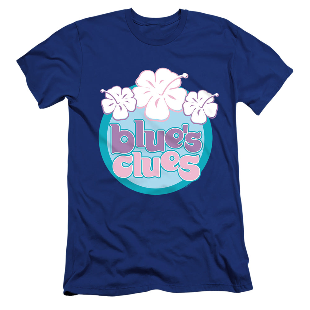AN OFFCIALLY LICENSED BLUE’S CLUES (CLASSIC) HAWAIIAN FLOWERS MEN'S PREMIUM SLIM FIT T-SHIRT ROYAL