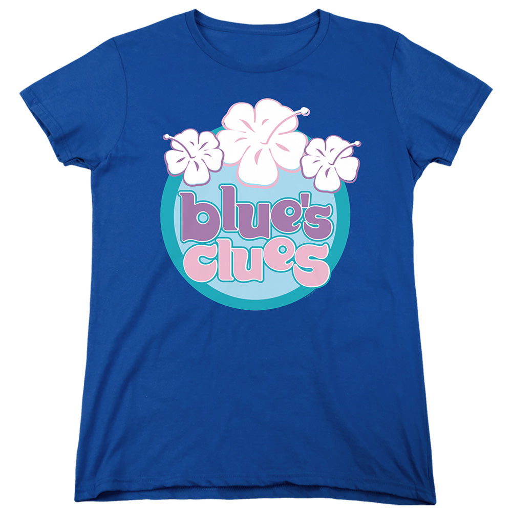AN OFFCIALLY LICENSED BLUE’S CLUES (CLASSIC) HAWAIIAN FLOWERS WOMEN'S REGULAR FIT T-SHIRT ROYAL