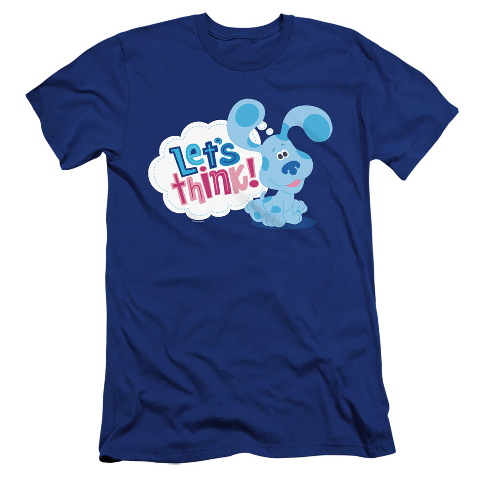 AN OFFCIALLY LICENSED BLUES CLUES & YOU LET’S THINK MEN'S PREMIUM SLIM FIT T-SHIRT ROYAL