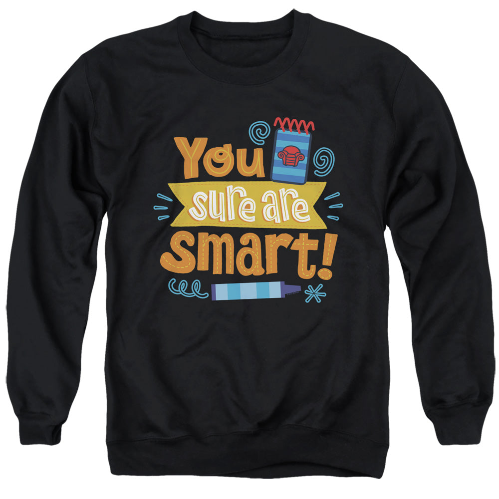 AN OFFCIALLY LICENSED BLUES CLUES & YOU YOU SURE ARE SMART! ADULT UNISEX CREWNECK SWEATSHIRT BLACK