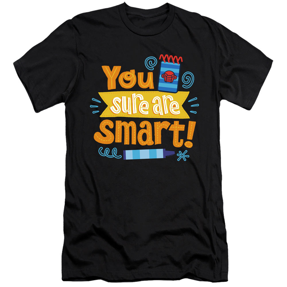 AN OFFCIALLY LICENSED BLUES CLUES & YOU YOU SURE ARE SMART! MEN'S PREMIUM SLIM FIT T-SHIRT BLACK