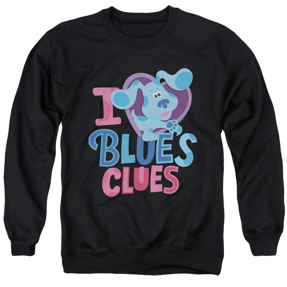 AN OFFCIALLY LICENSED BLUES CLUES & YOU I HEART BLUE ADULT UNISEX CREWNECK SWEATSHIRT BLACK