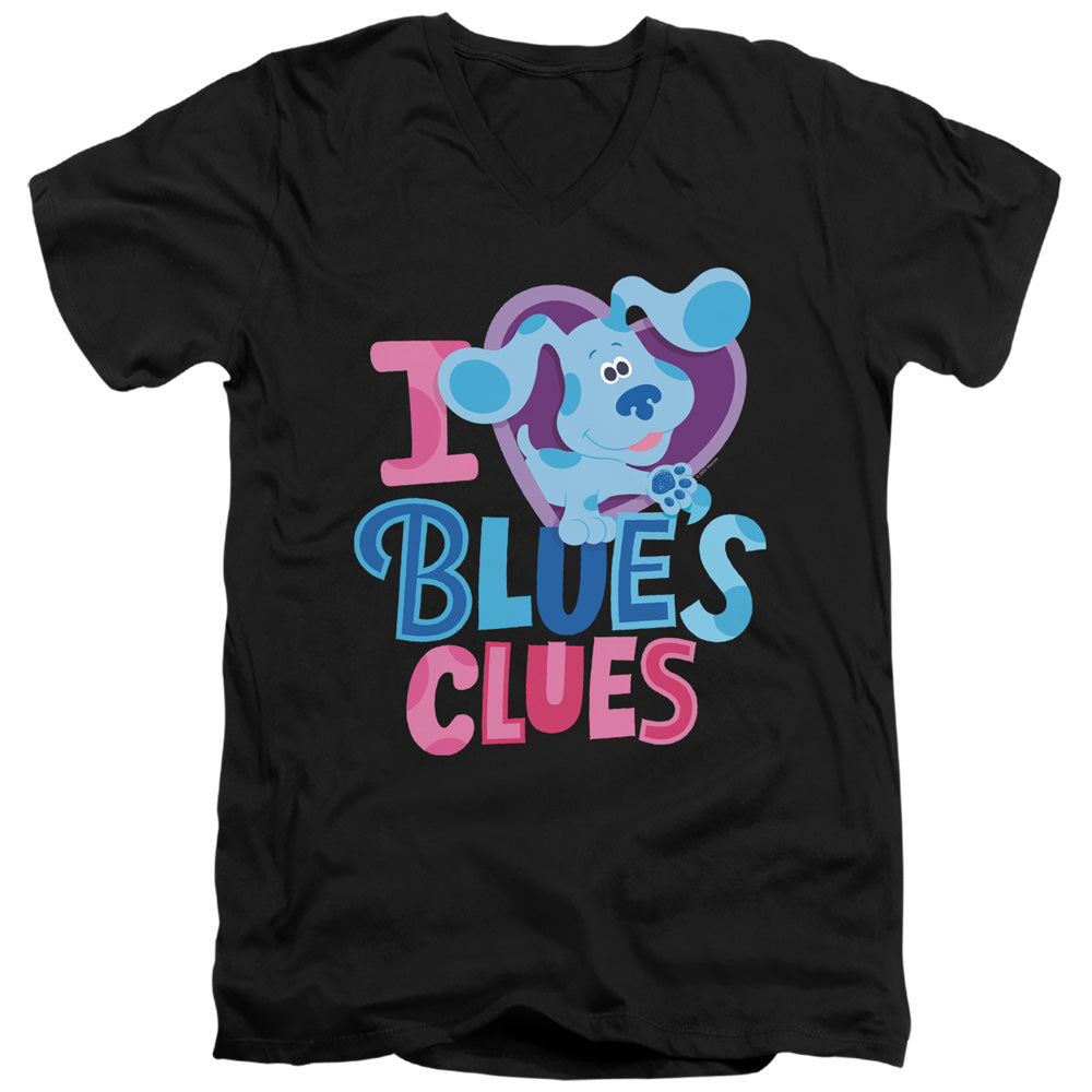 AN OFFCIALLY LICENSED BLUES CLUES & YOU I HEART BLUE MEN'S V-NECK T-SHIRT BLACK