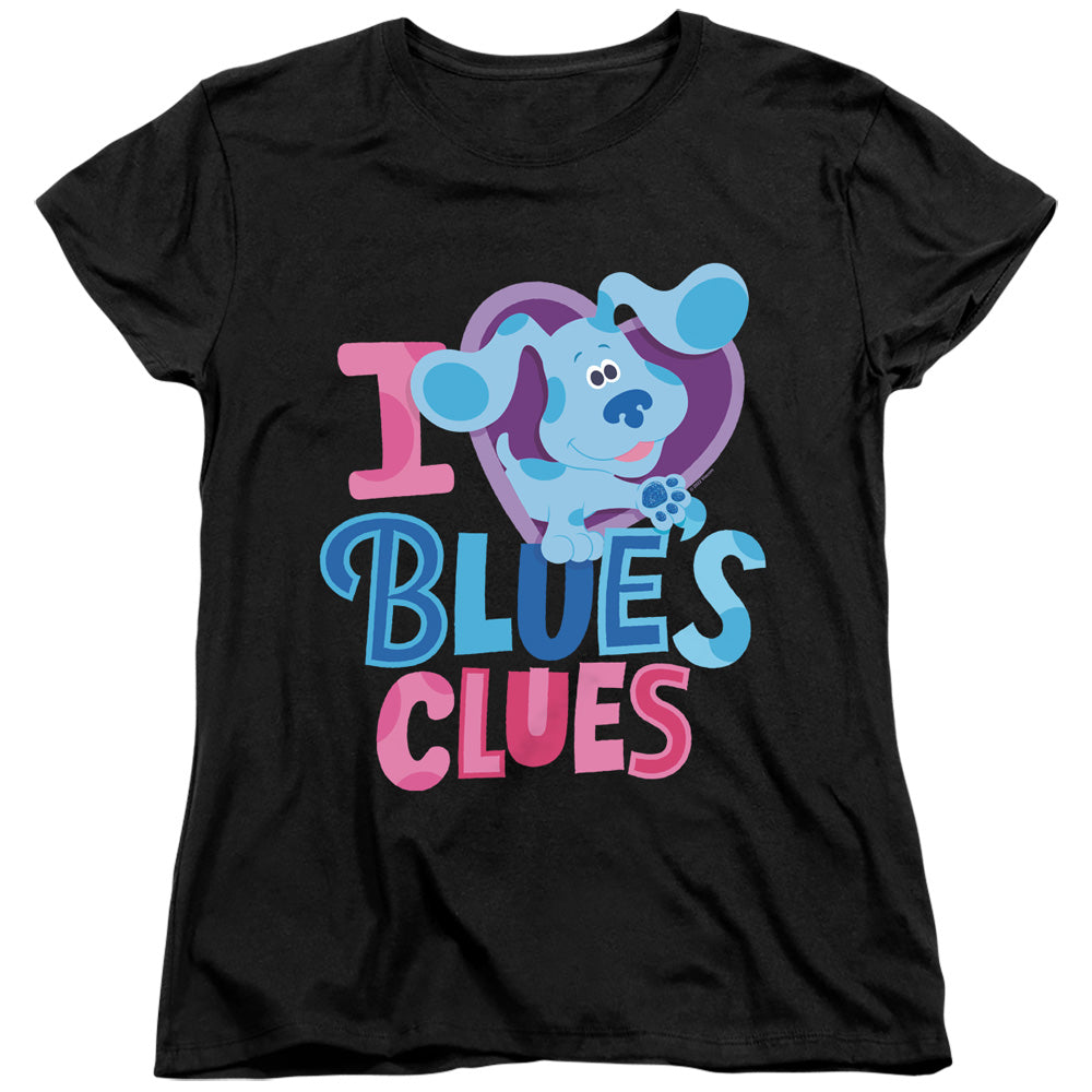AN OFFCIALLY LICENSED BLUES CLUES & YOU I HEART BLUE WOMEN'S REGULAR FIT T-SHIRT BLACK