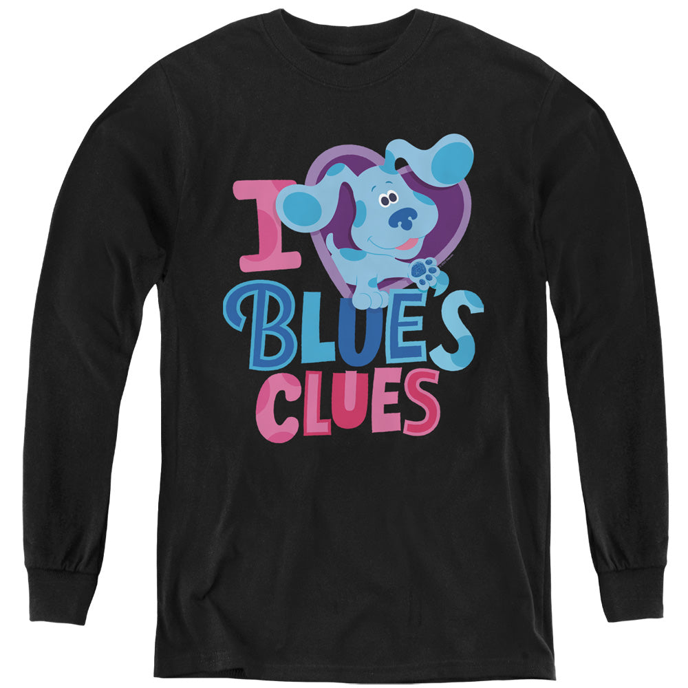 AN OFFCIALLY LICENSED BLUES CLUES & YOU I HEART BLUE YOUTH LONG SLEEVE T-SHIRT BLACK