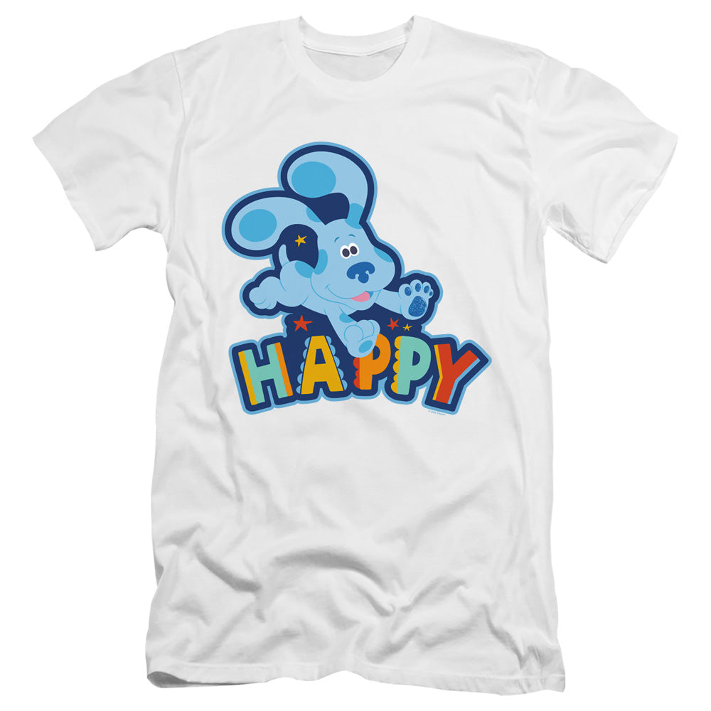 AN OFFCIALLY LICENSED BLUES CLUES & YOU HAPPY PUPPY MEN'S PREMIUM SLIM FIT T-SHIRT WHITE