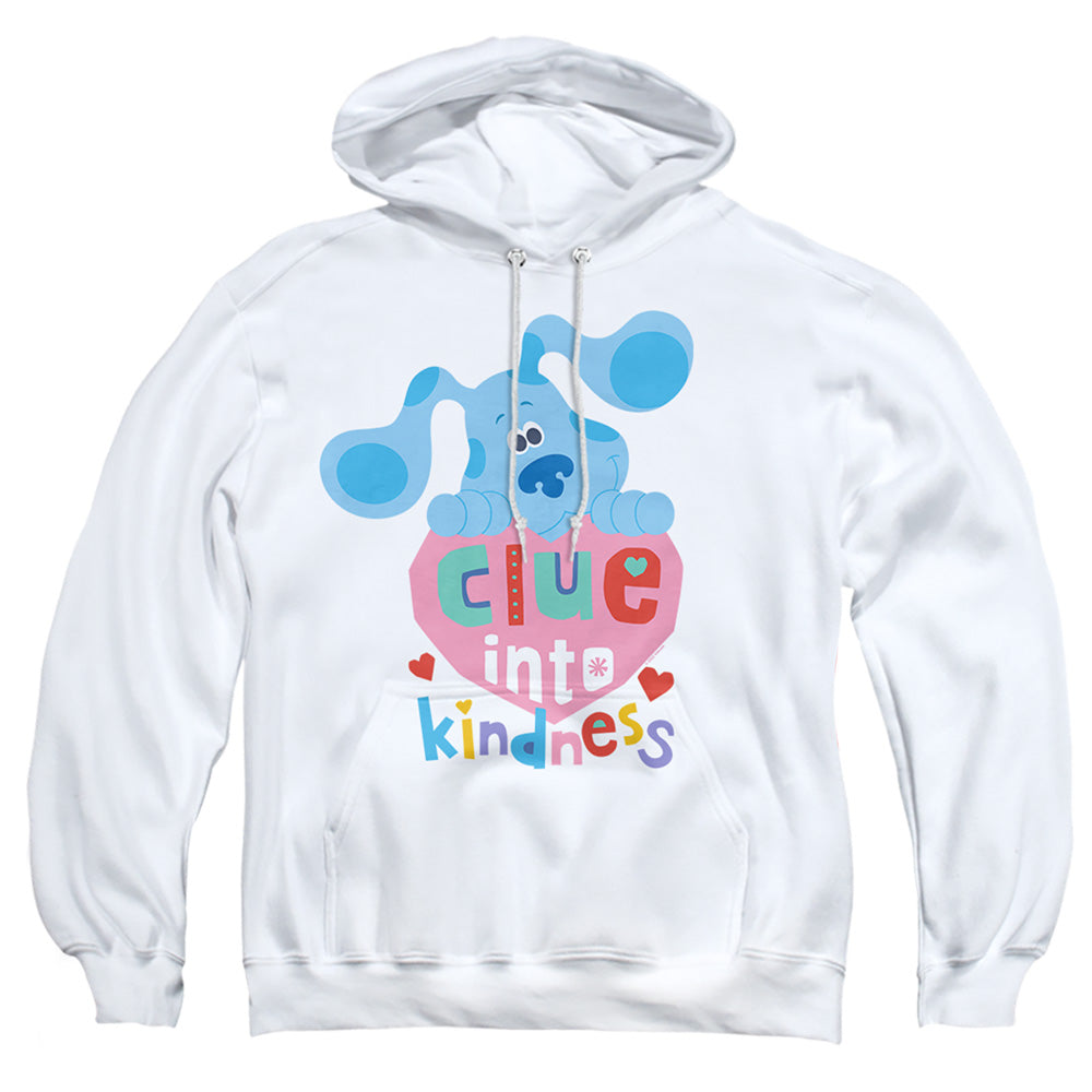 AN OFFCIALLY LICENSED BLUES CLUES & YOU CLUE INTO KINDNESS ADULT UNISEX PULLOVER HOODIE WHITE
