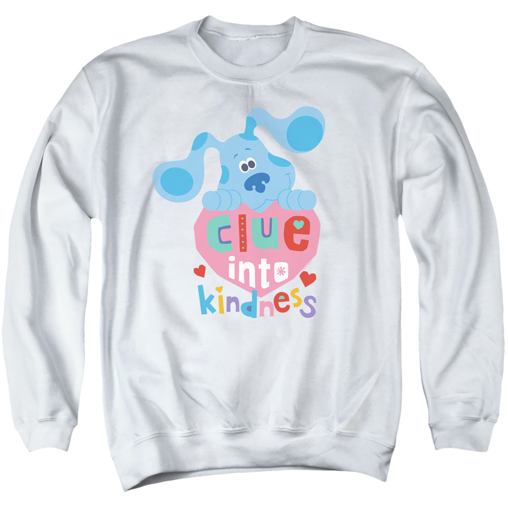 AN OFFCIALLY LICENSED BLUES CLUES & YOU CLUE INTO KINDNESS ADULT UNISEX CREWNECK SWEATSHIRT WHITE