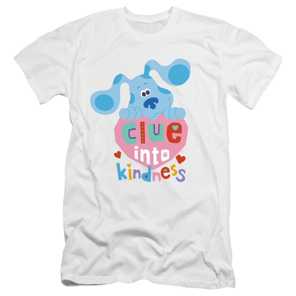 AN OFFCIALLY LICENSED BLUES CLUES & YOU CLUE INTO KINDNESS MEN'S PREMIUM SLIM FIT T-SHIRT WHITE