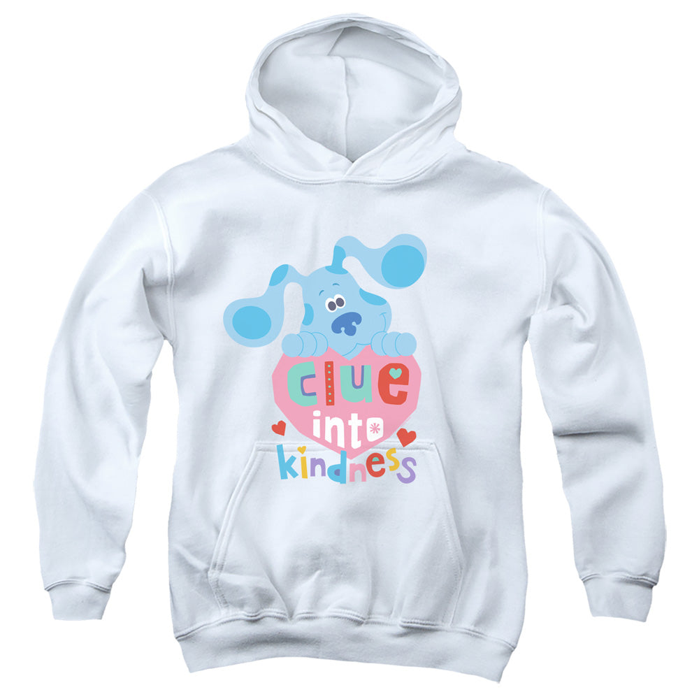 AN OFFCIALLY LICENSED BLUES CLUES & YOU CLUE INTO KINDNESS YOUTH HOODIE WHITE