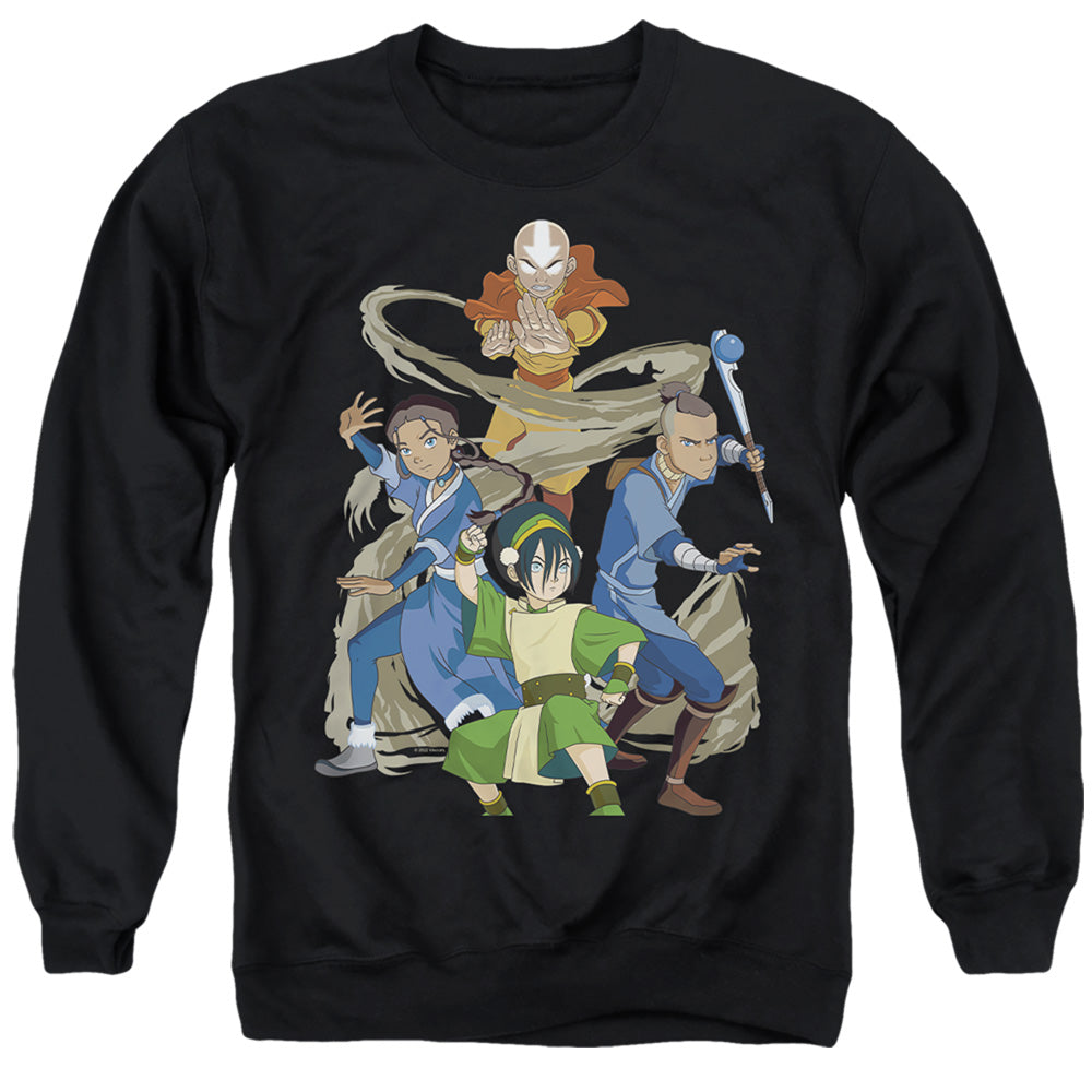 AN OFFCIALLY LICENSED AVATAR THE LAST AIRBENDER TEAM AVATAR ELEMENTS ADULT UNISEX CREWNECK SWEATSHIRT BLACK