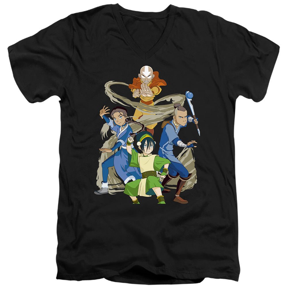 AN OFFCIALLY LICENSED AVATAR THE LAST AIRBENDER TEAM AVATAR ELEMENTS MEN'S V-NECK T-SHIRT BLACK