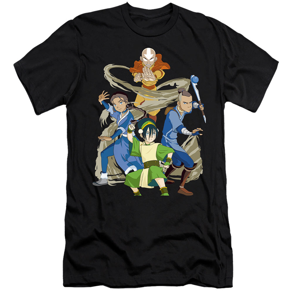 AN OFFCIALLY LICENSED AVATAR THE LAST AIRBENDER TEAM AVATAR ELEMENTS MEN'S PREMIUM SLIM FIT T-SHIRT BLACK