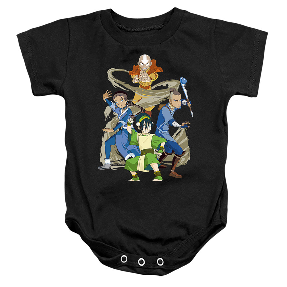 AN OFFCIALLY LICENSED AVATAR THE LAST AIRBENDER TEAM AVATAR ELEMENTS BABY BODYSUIT BLACK
