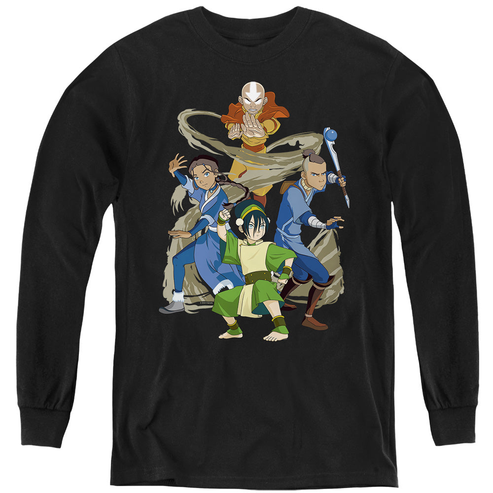 AN OFFCIALLY LICENSED AVATAR THE LAST AIRBENDER TEAM AVATAR ELEMENTS YOUTH LONG SLEEVE T-SHIRT BLACK