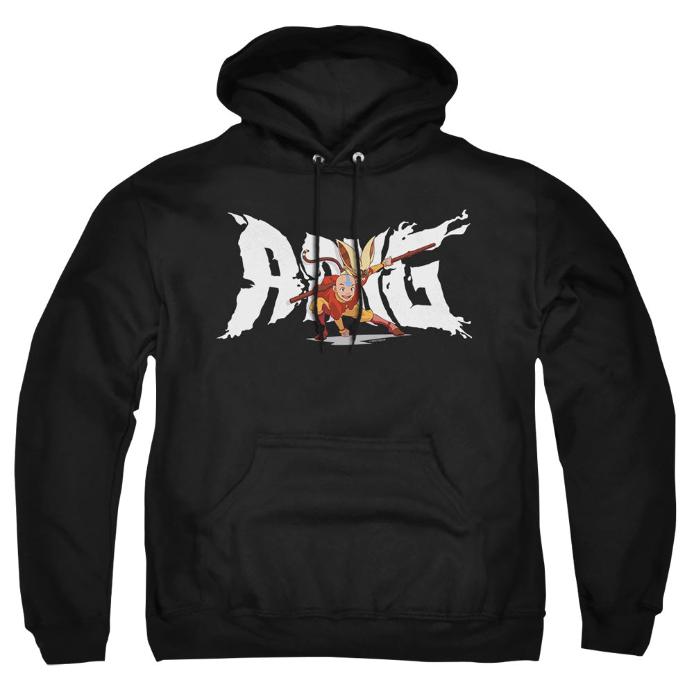 AN OFFCIALLY LICENSED AVATAR THE LAST AIRBENDER AANG AND MOMO ADULT UNISEX PULLOVER HOODIE BLACK