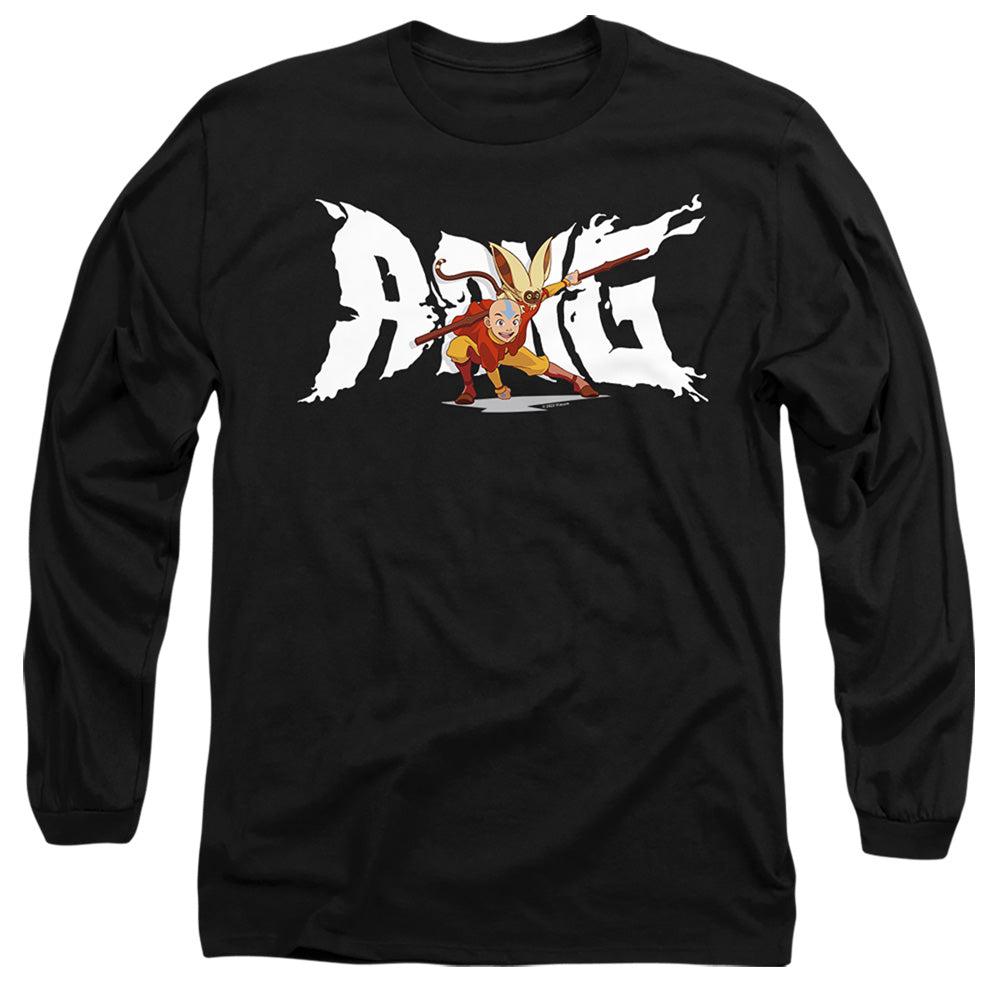 AN OFFCIALLY LICENSED AVATAR THE LAST AIRBENDER AANG AND MOMO MEN'S LONG SLEEVE T-SHIRT BLACK
