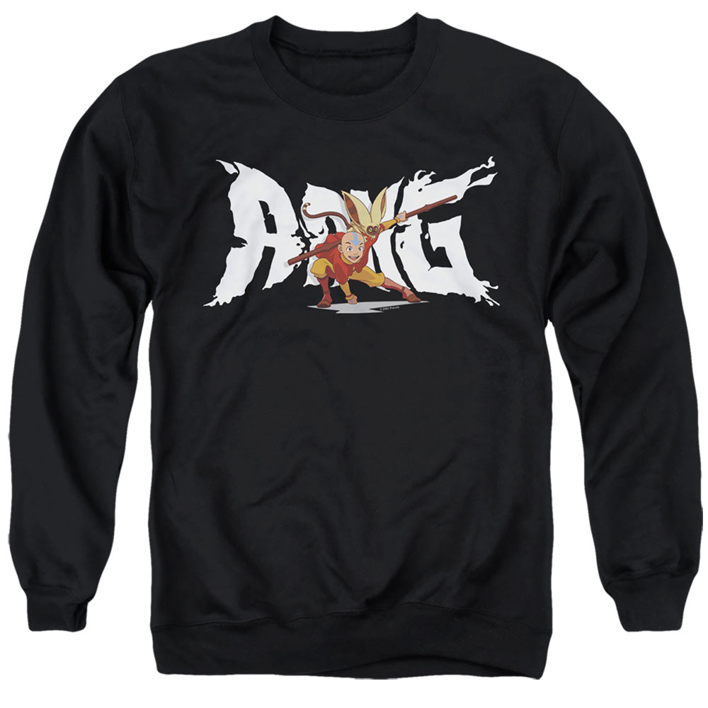 AN OFFCIALLY LICENSED AVATAR THE LAST AIRBENDER AANG AND MOMO ADULT UNISEX CREWNECK SWEATSHIRT BLACK