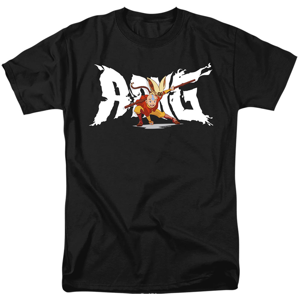AN OFFCIALLY LICENSED AVATAR THE LAST AIRBENDER AANG AND MOMO MEN'S REGULAR FIT T-SHIRT BLACK