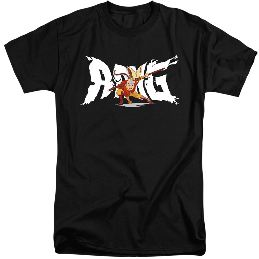 AN OFFCIALLY LICENSED AVATAR THE LAST AIRBENDER AANG AND MOMO MEN'S TALL FIT T-SHIRT BLACK