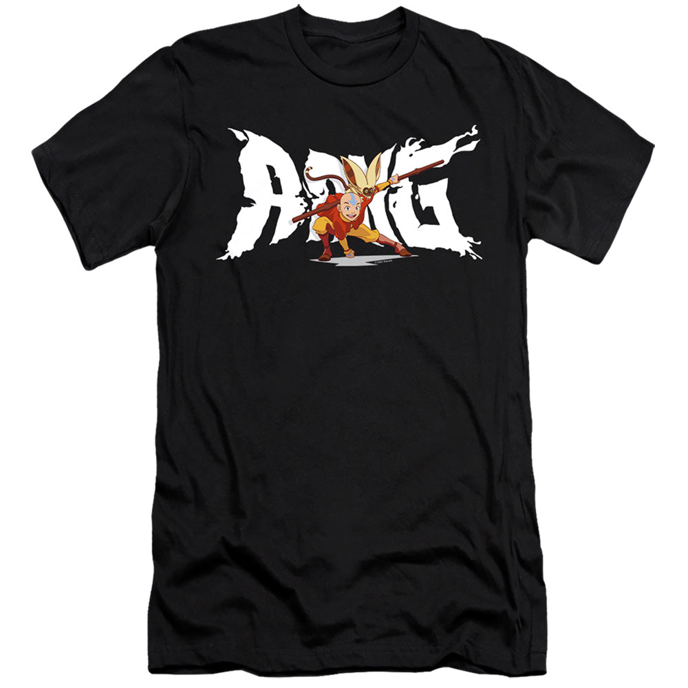 AN OFFCIALLY LICENSED AVATAR THE LAST AIRBENDER AANG AND MOMO MEN'S PREMIUM SLIM FIT T-SHIRT BLACK