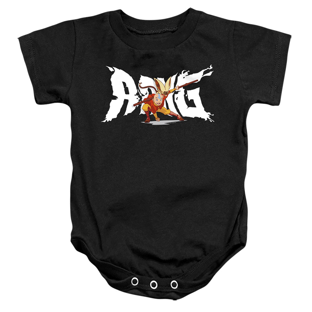 AN OFFCIALLY LICENSED AVATAR THE LAST AIRBENDER AANG AND MOMO BABY BODYSUIT BLACK