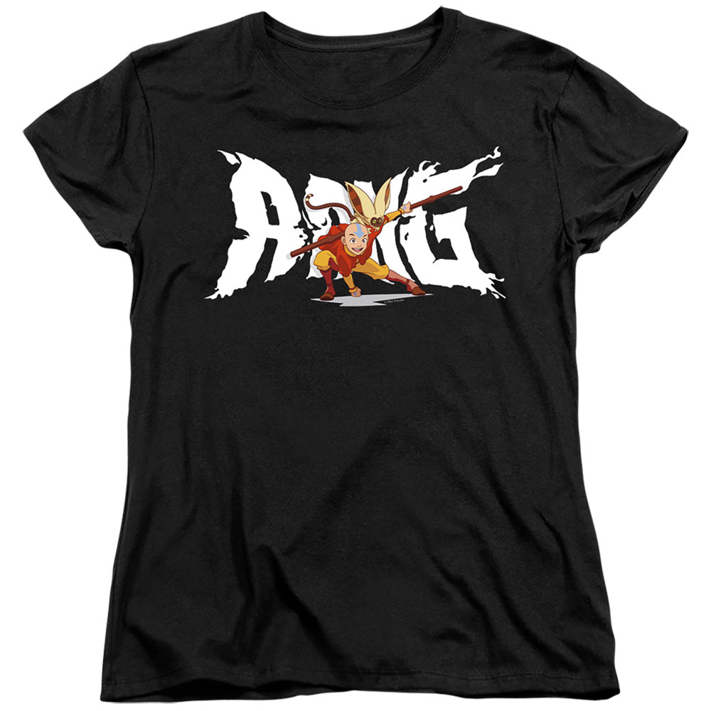 AN OFFCIALLY LICENSED AVATAR THE LAST AIRBENDER AANG AND MOMO WOMEN'S REGULAR FIT T-SHIRT BLACK