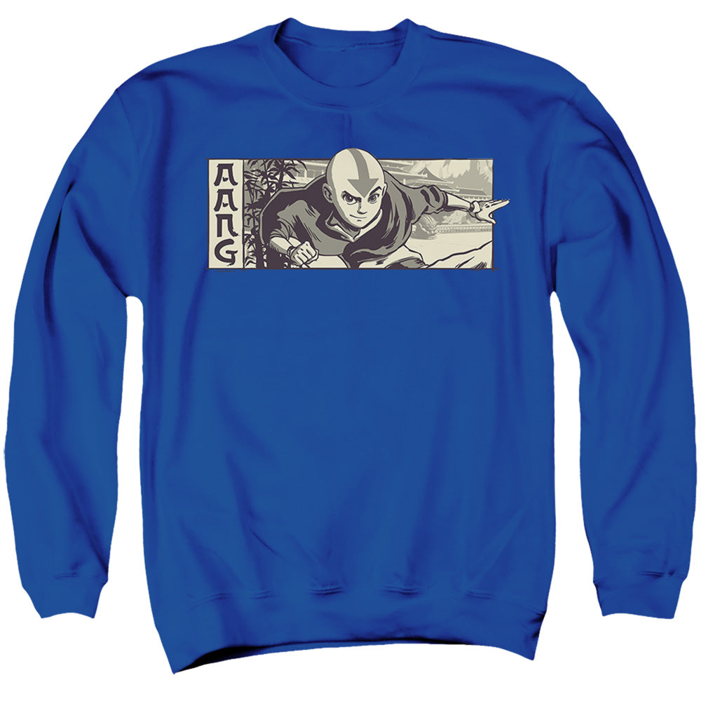 AN OFFCIALLY LICENSED AVATAR THE LAST AIRBENDER ILLUSTRATED AANG ADULT UNISEX CREWNECK SWEATSHIRT ROYAL
