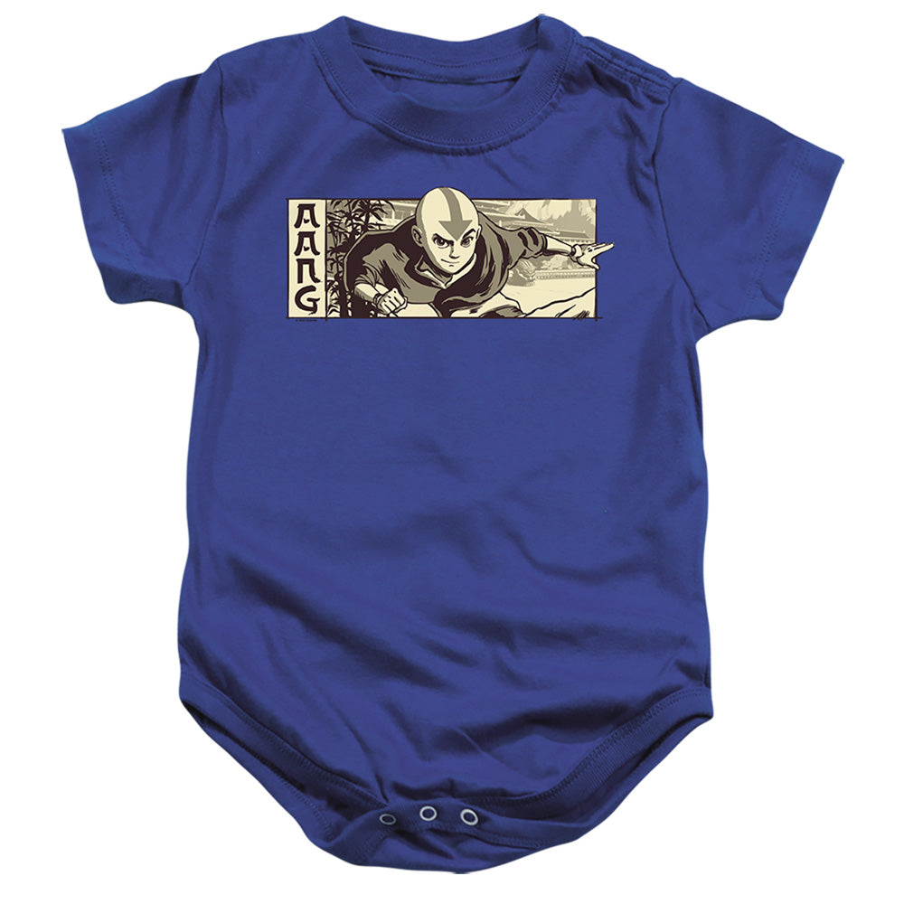 AN OFFCIALLY LICENSED AVATAR THE LAST AIRBENDER ILLUSTRATED AANG BABY BODYSUIT ROYAL