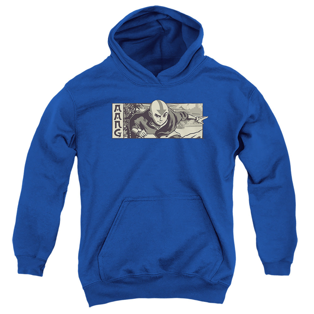 AN OFFCIALLY LICENSED AVATAR THE LAST AIRBENDER ILLUSTRATED AANG YOUTH HOODIE ROYAL