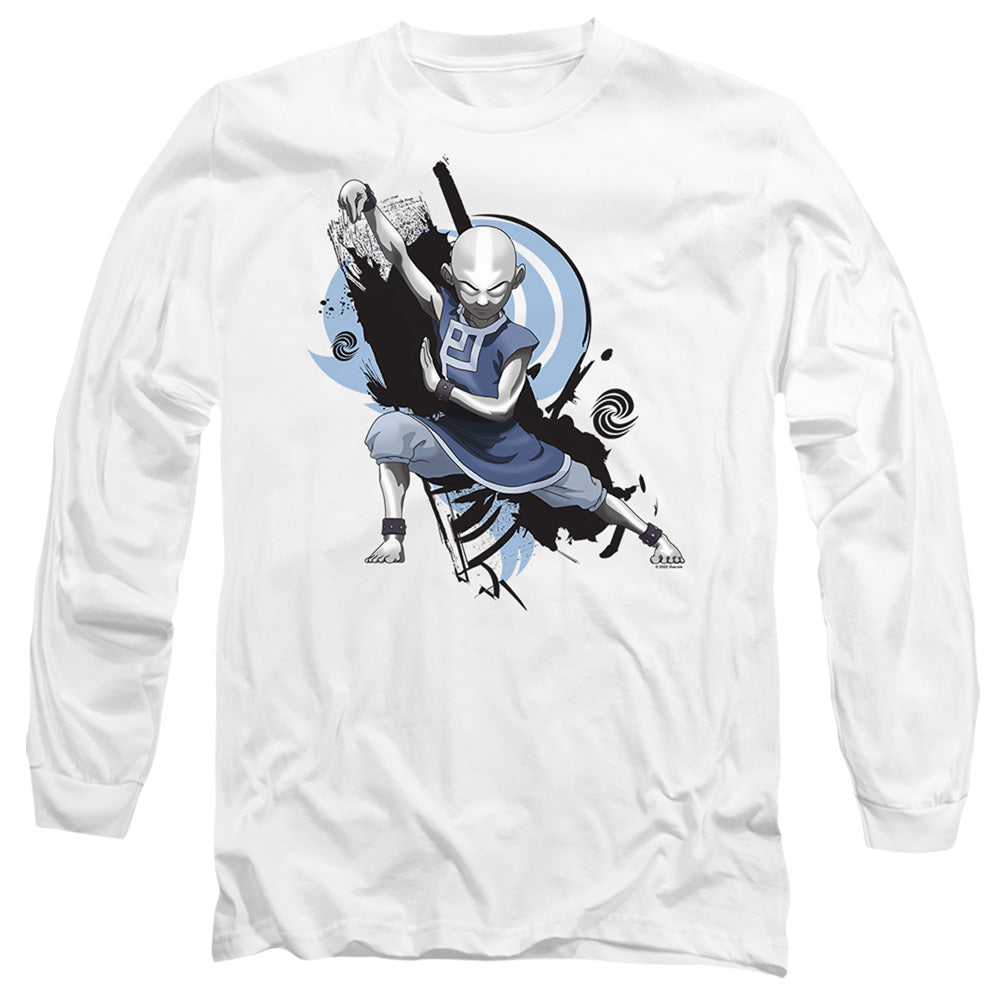 AN OFFCIALLY LICENSED AVATAR THE LAST AIRBENDER ENERGYBENDING AANG MEN'S LONG SLEEVE T-SHIRT WHITE