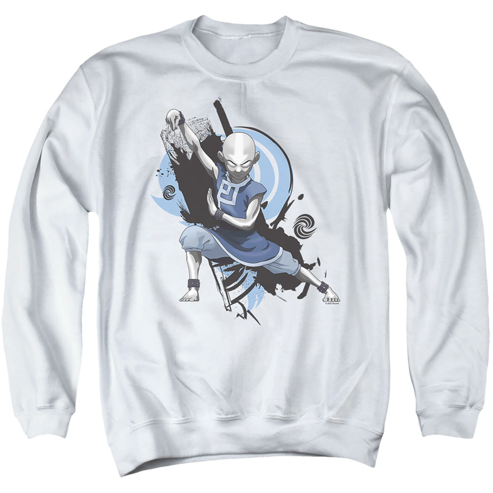 AN OFFCIALLY LICENSED AVATAR THE LAST AIRBENDER ENERGYBENDING AANG ADULT UNISEX CREWNECK SWEATSHIRT WHITE