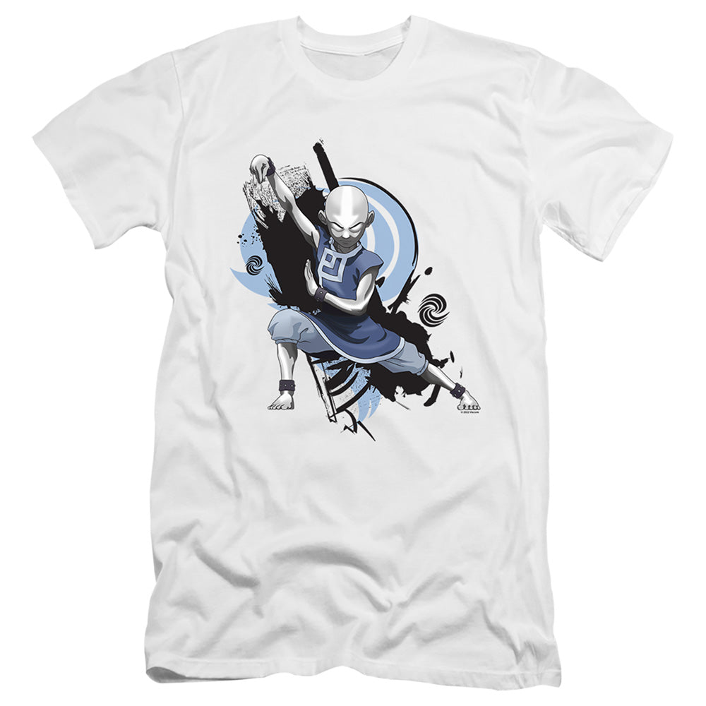 AN OFFCIALLY LICENSED AVATAR THE LAST AIRBENDER ENERGYBENDING AANG MEN'S PREMIUM SLIM FIT T-SHIRT WHITE
